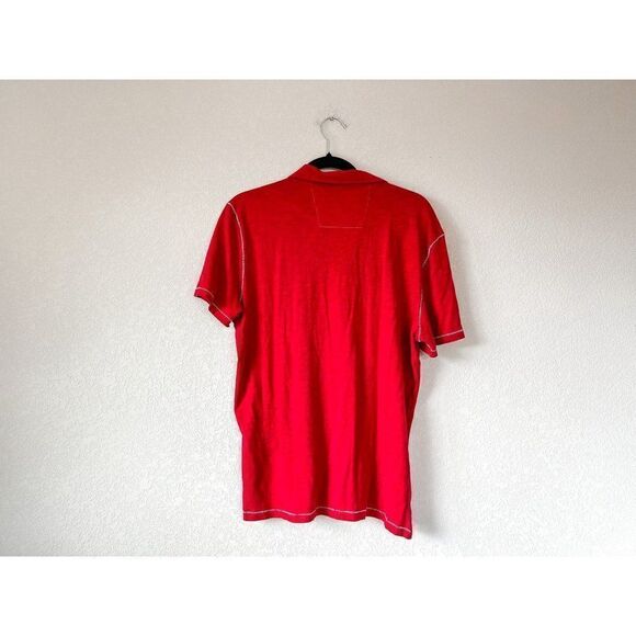 JOHN VARVATOS Embroidered Peace Logo Polo Shirt Red with Stitch, Size Medium - Picture 4 of 4
